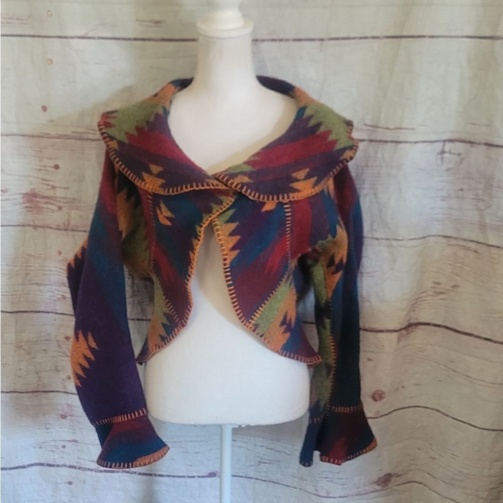 Rhonda Stark Southwestern Wool Jacket with Bell Sleeves Size Medium